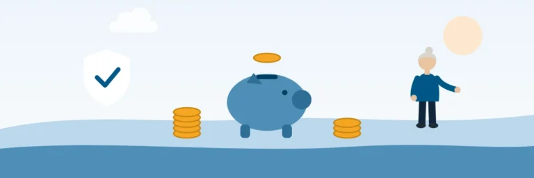 Illustration: a piggy bank with coins and a protective shield