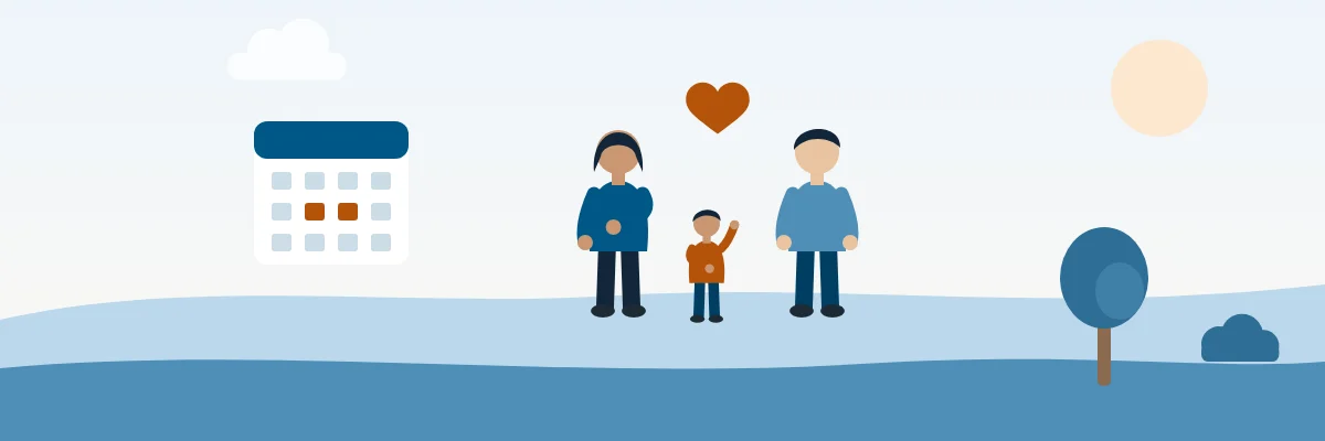 Illustration: working parents with a young child and a leave calendar